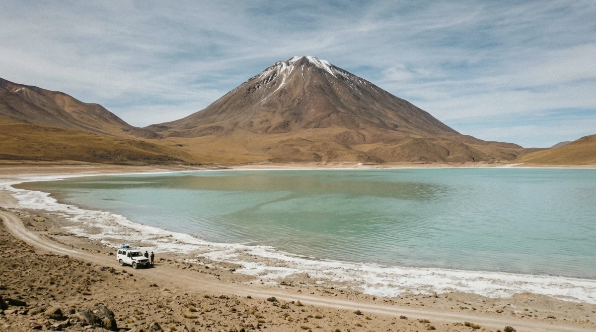 Laguna Verde under the Licancabur volcano on an Uyuni salt flats tour